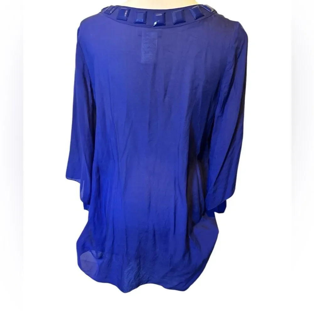 Carmen Marc Valvo 100% Silk Women’s Sheer Embellished V-Neck Tunic Top Size XS/S - Picture 5 of 7